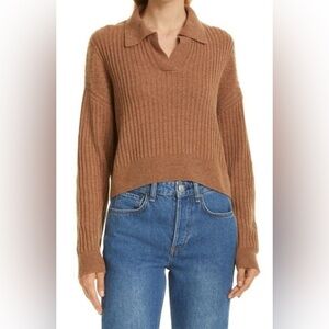 Rag & Bone Maxine Ribbed Polo Collared‎ Sweater in Camel Brown, Size XS